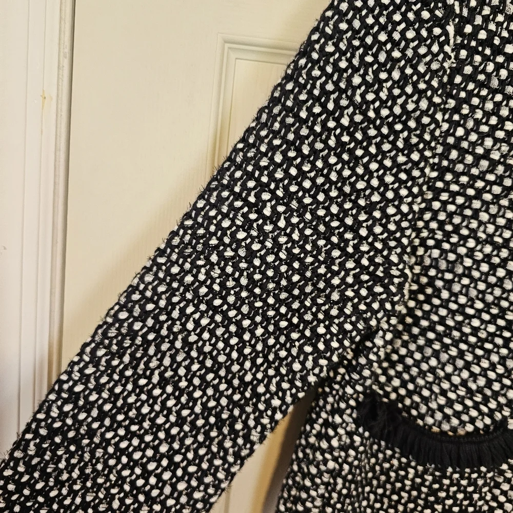 Ann Taylor Navy Tweed Knit Heavy Ruffle Button Down Blazor Sweater Jacket - Picture 6 of 10